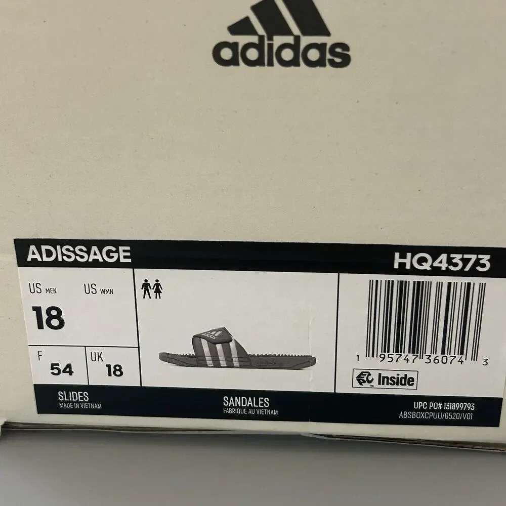 ADIDAS Mens Adissage Slides Sandal Grey/White/Grey Size 18 US HQ4373 NEW